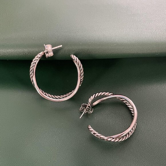 Crossover Hoop Earrings in Sterling Silver